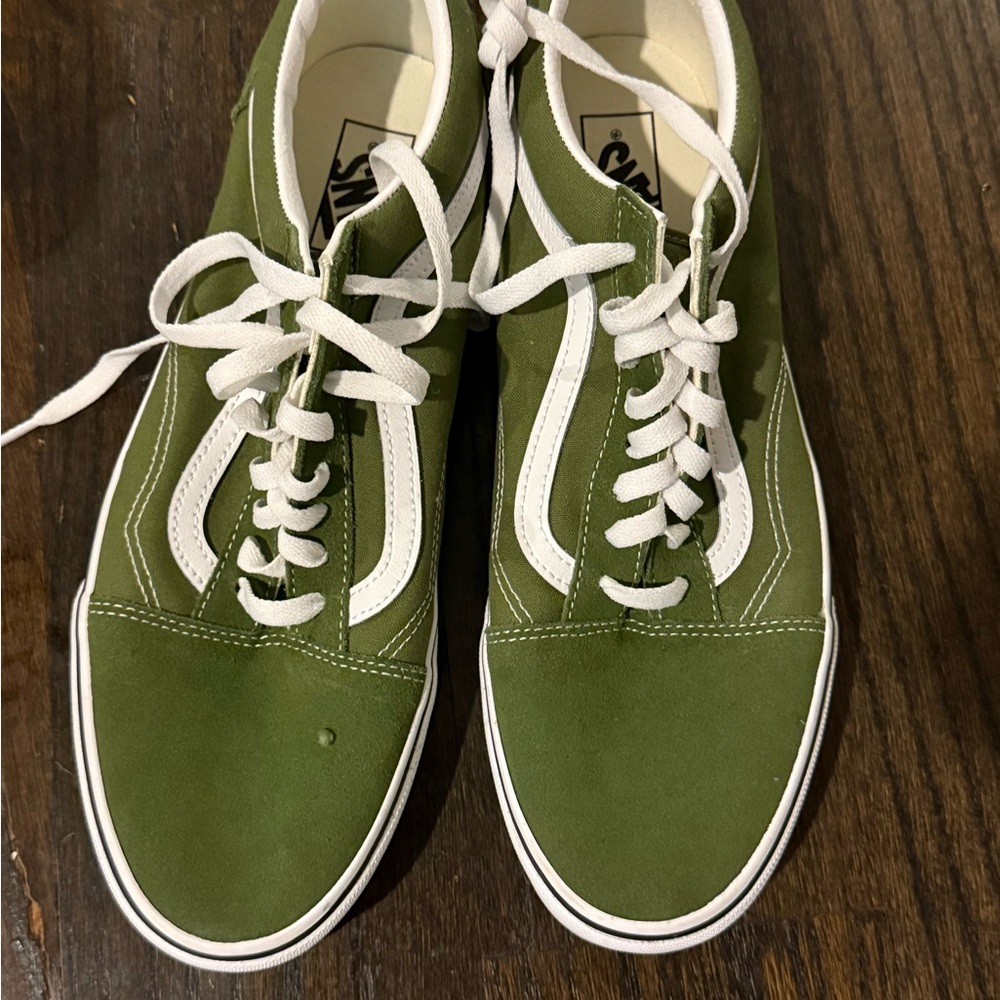 Vans Men's Olive Green and White Sneakers